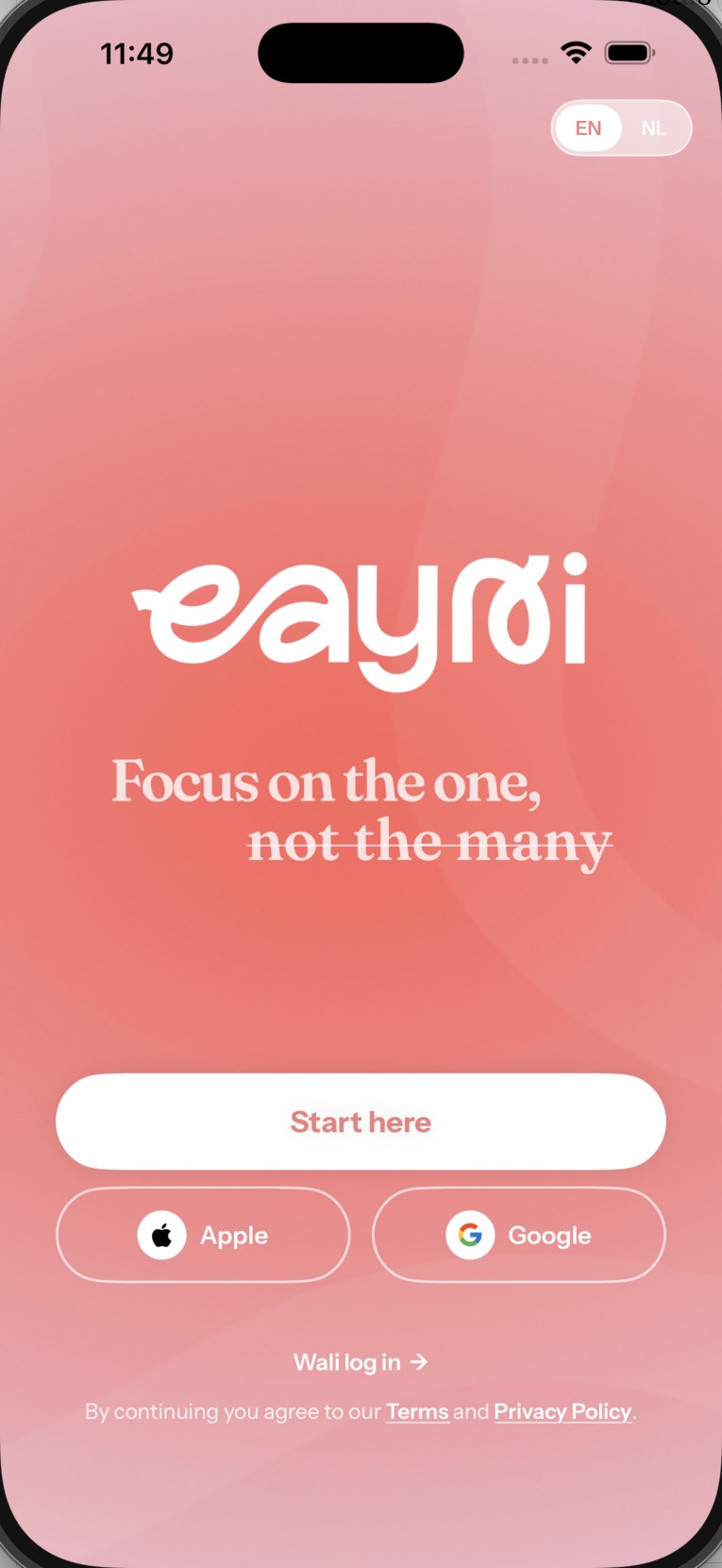 Eayni app — the opening screen: Focus on the one, not the many